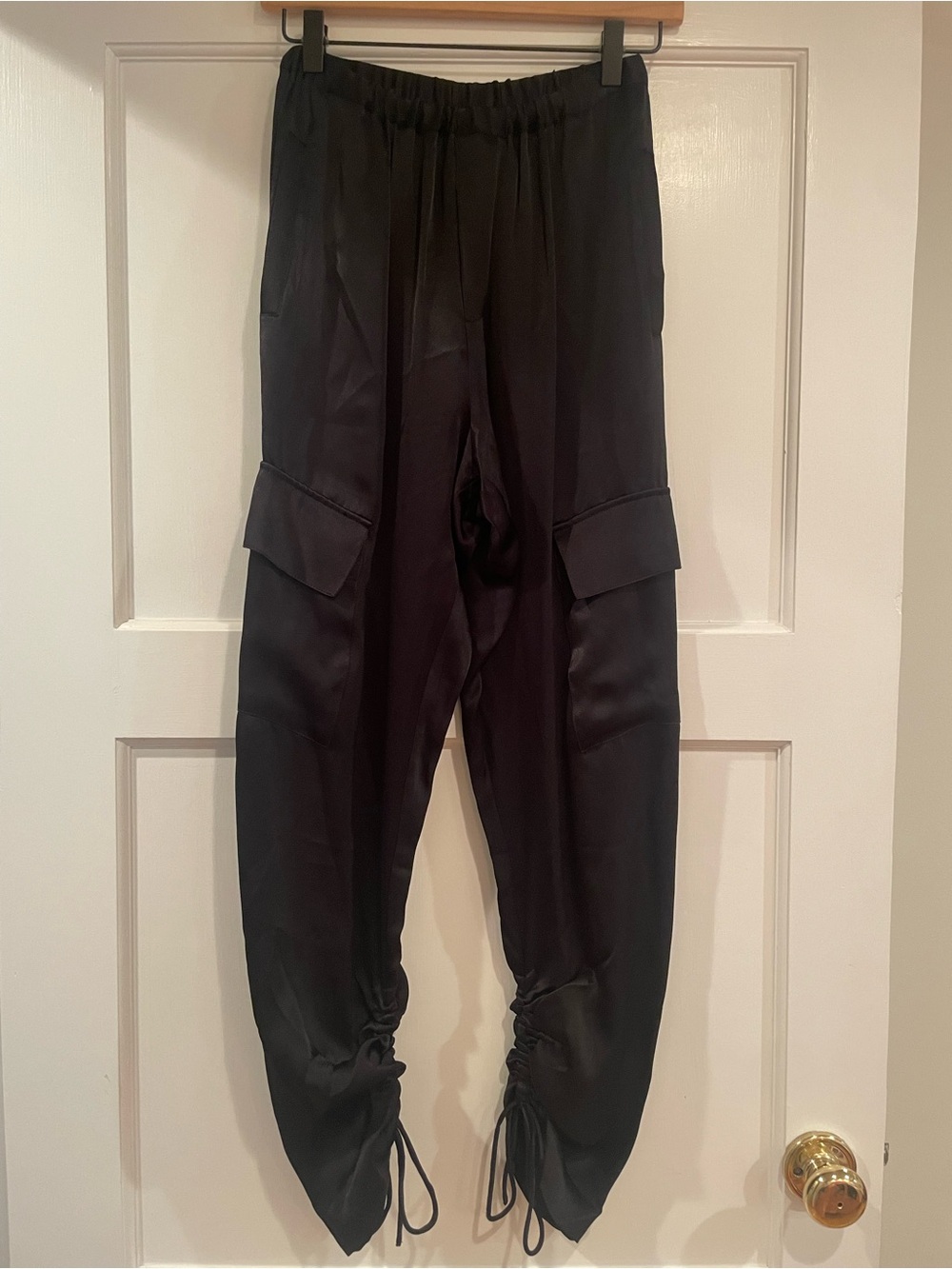 7 for all mankind Women’s satin Black Cargo Jogger Pants with Drawstring Hem